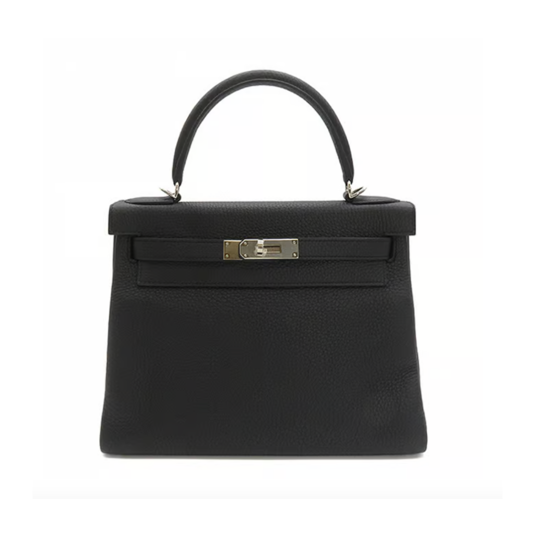 Luxury Hermes Kelly II Retourne 28 Togo Noir Palladium Hardware