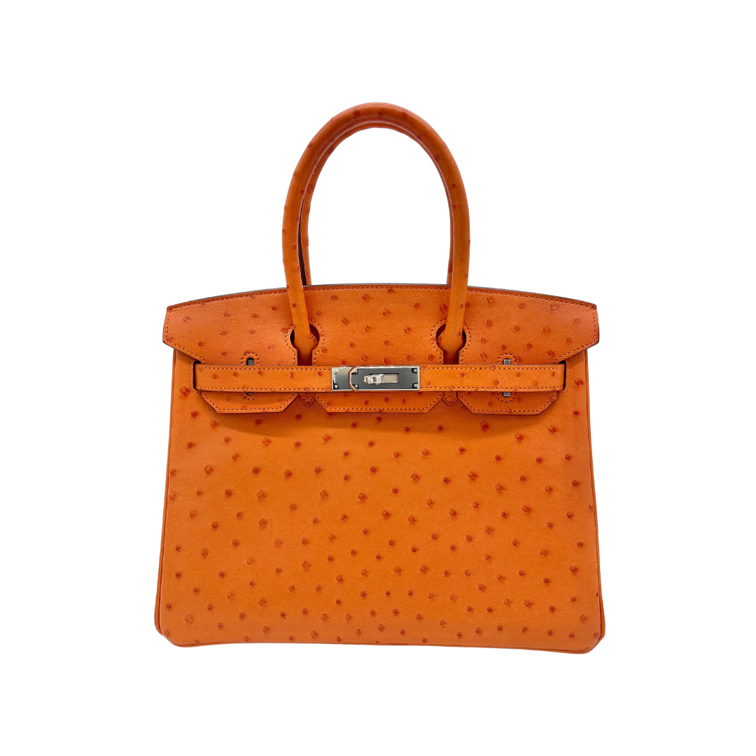 Luxury Hermes Birkin 30 Ostrich 5K Tangerine Palladium Hardware