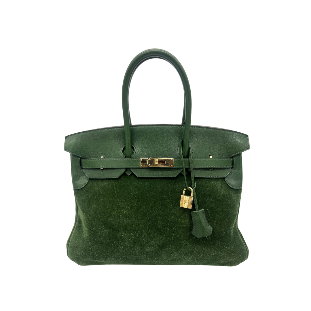 Luxury Hermes Birkin 35 Suede / Togo Green Gold Hardware