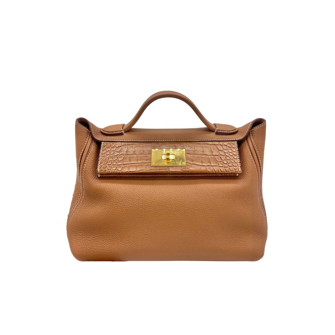 Luxury Hermes 24/24 29 Gold Veau Togo Touch Alligator Gold Hardware