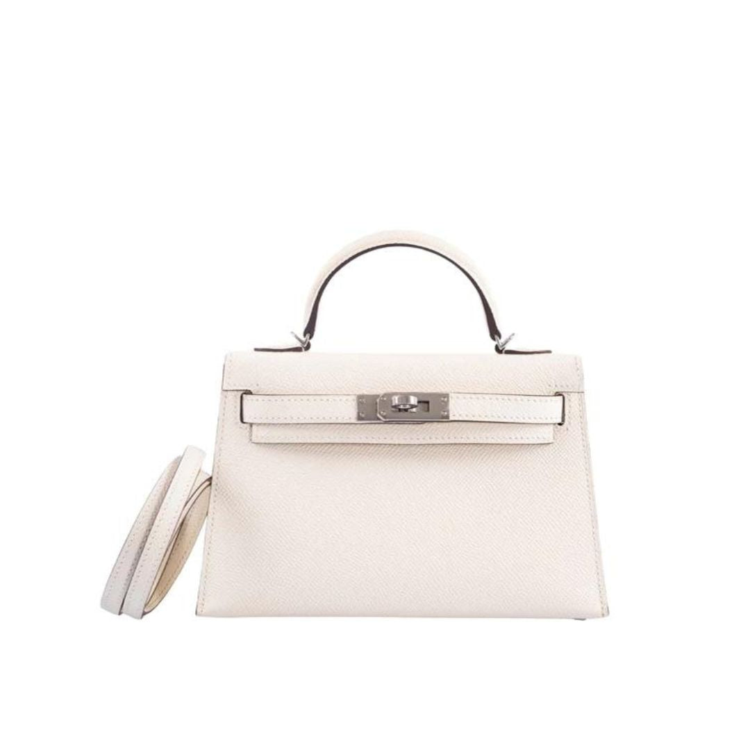 Luxury Hermes Kelly Mini 20 Epsom Nata Palladium Hardware