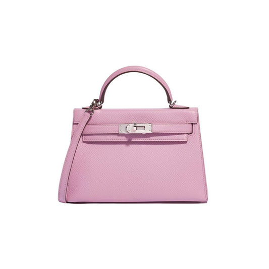 Luxury Hermes Kelly 20 Mini Epsom Mauve Sylvestre Palladium Hardware