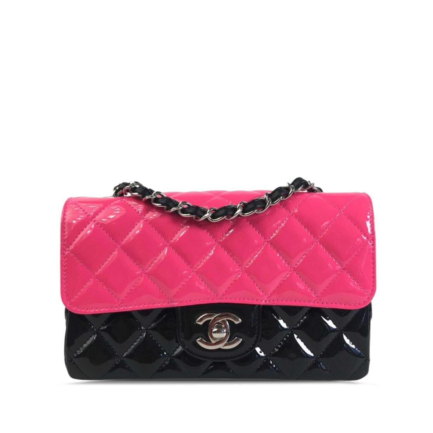 Luxury Chanel Rectangular Flap Mini Bicolor Patent Leather Silver