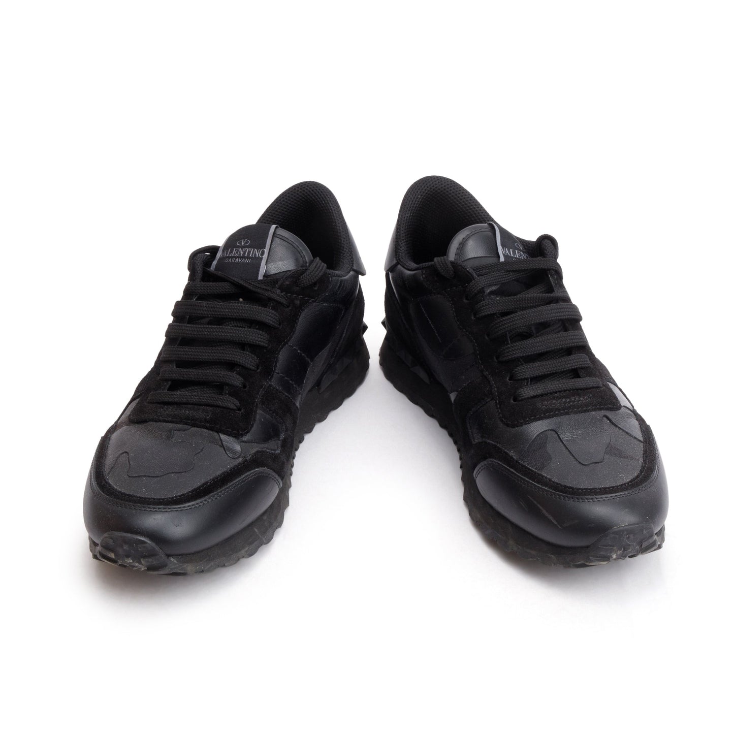 Valentino Black Camouflage Fabric Leather Rockrunner Sneakers, Size 42