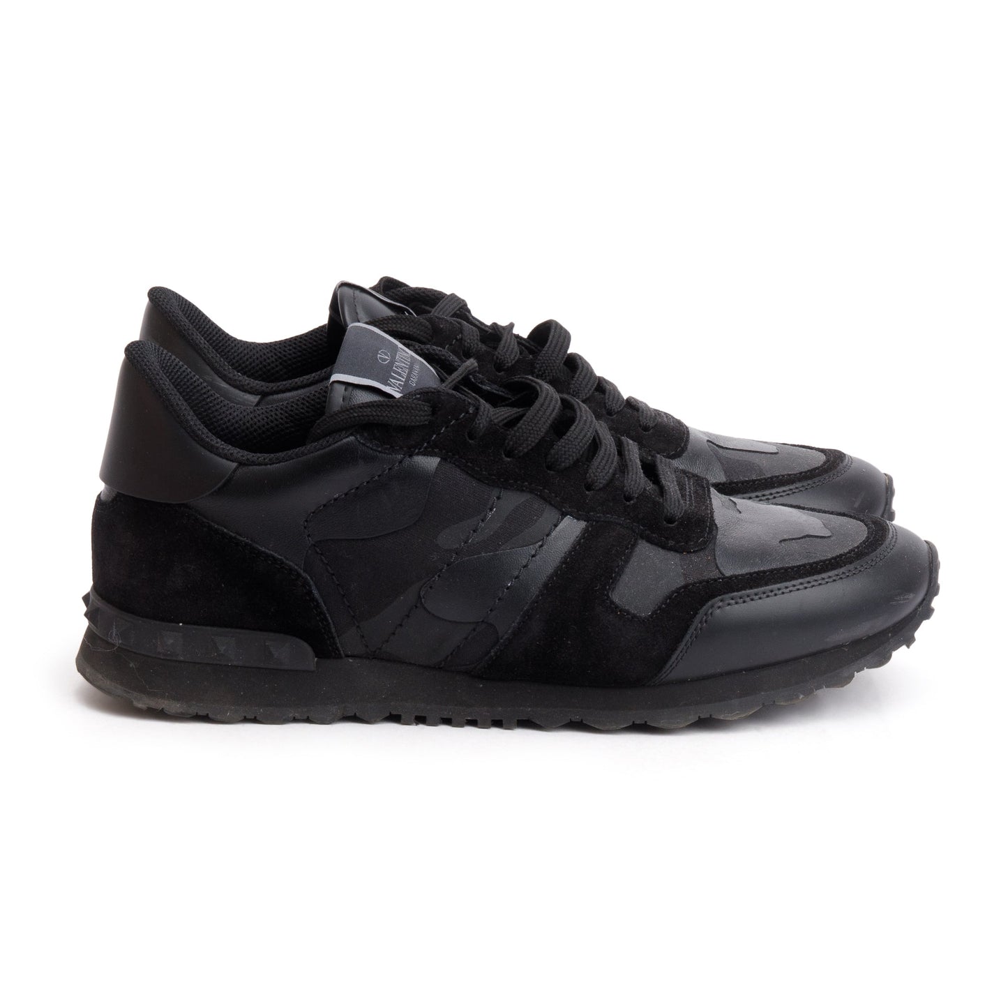 Valentino Black Camouflage Fabric Leather Rockrunner Sneakers, Size 42