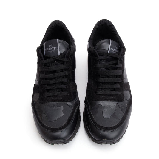 Valentino Black Camouflage Fabric Leather Rockrunner Sneakers, Size 42