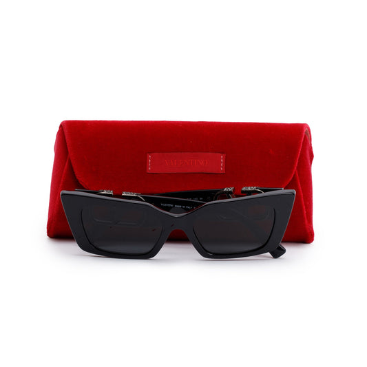 Valentino VA 4074 Black Acetate Crystal V Logo Cat-Eye Sunglasses