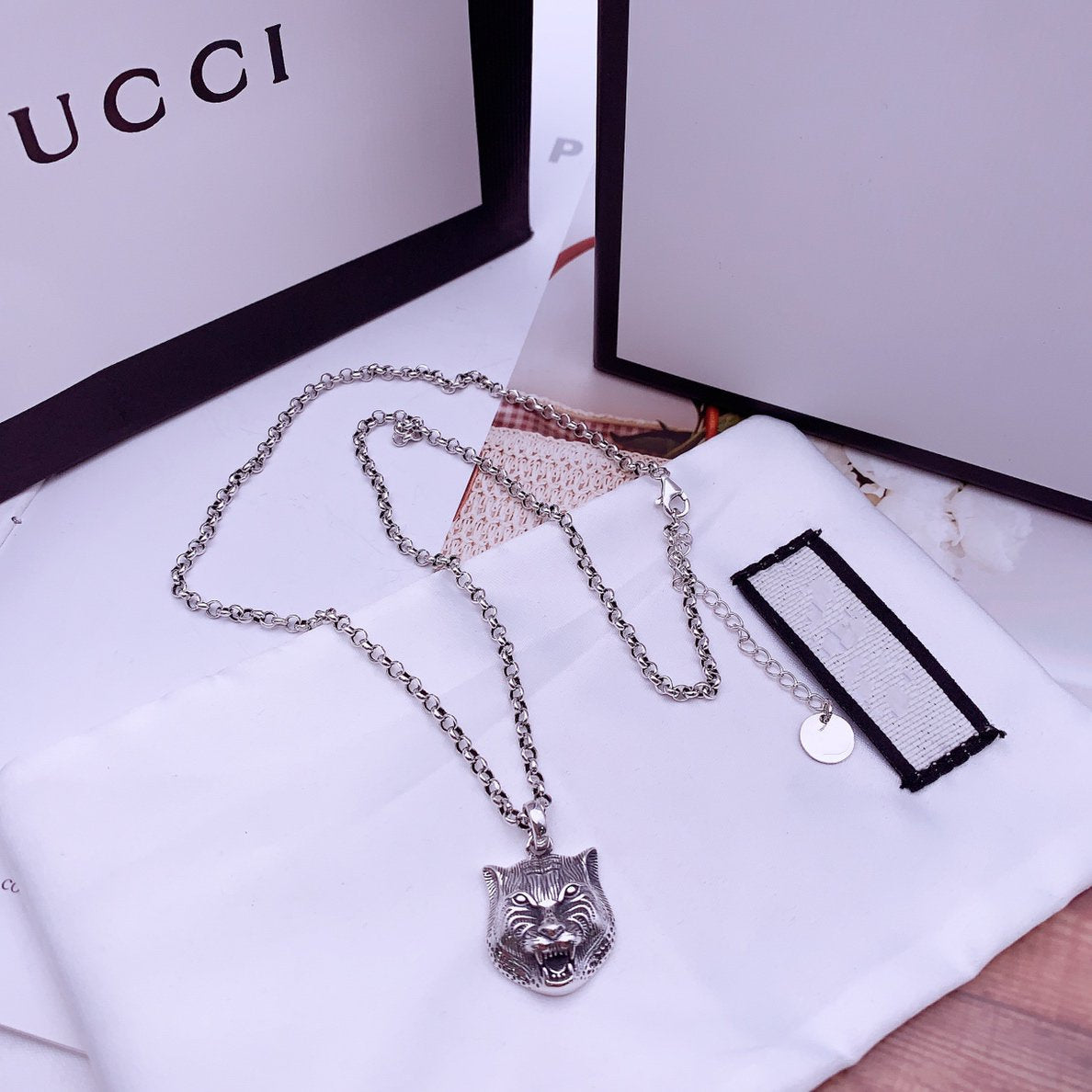 Luxury Gucci STERLING SILVER TIGER HEAD PENDANT NECKLACE UNIQUE