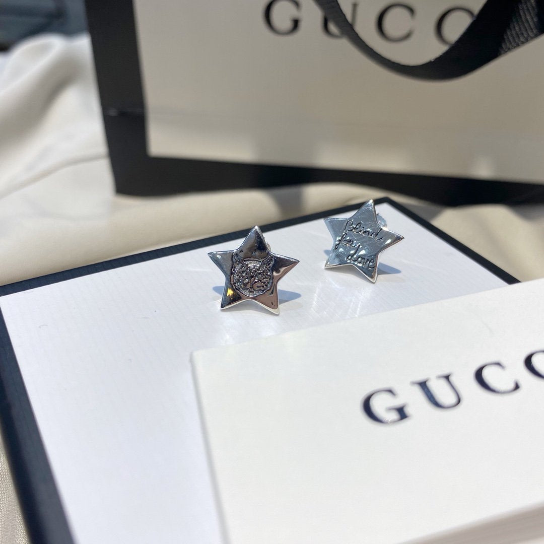 Luxury Gucci GG SILVER BLIND FOR LOVE STAR EARRINGS