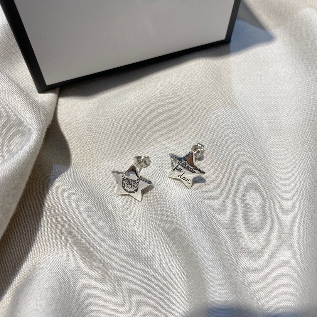 Luxury Gucci GG SILVER BLIND FOR LOVE STAR EARRINGS
