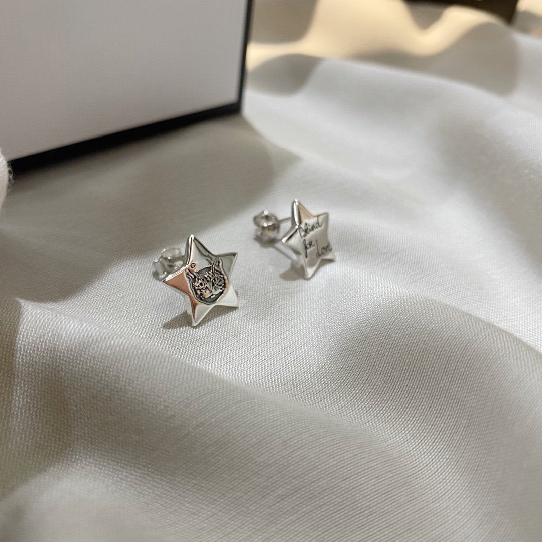 Luxury Gucci GG SILVER BLIND FOR LOVE STAR EARRINGS