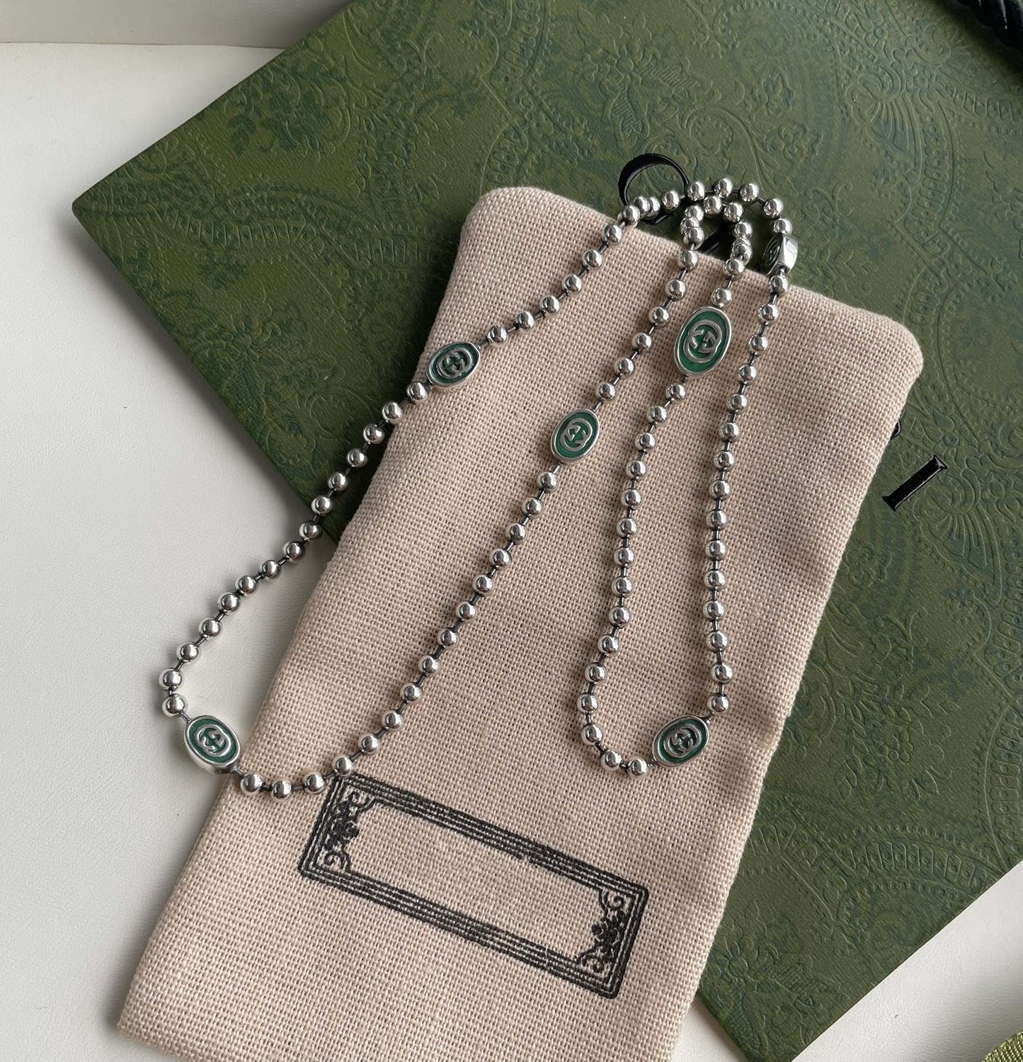 Luxury Gucci INTERLOCKING G BOULE CHAIN NECKLACE SILVER