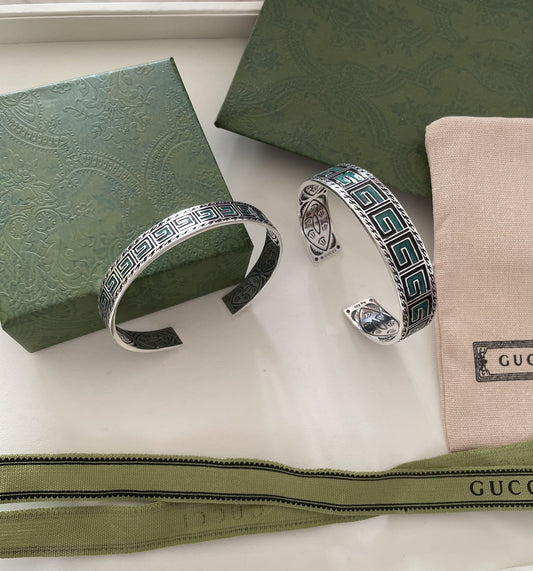 Luxury Gucci G-MONOGRAM STERLING-SILVER & ENAMEL BRACELET