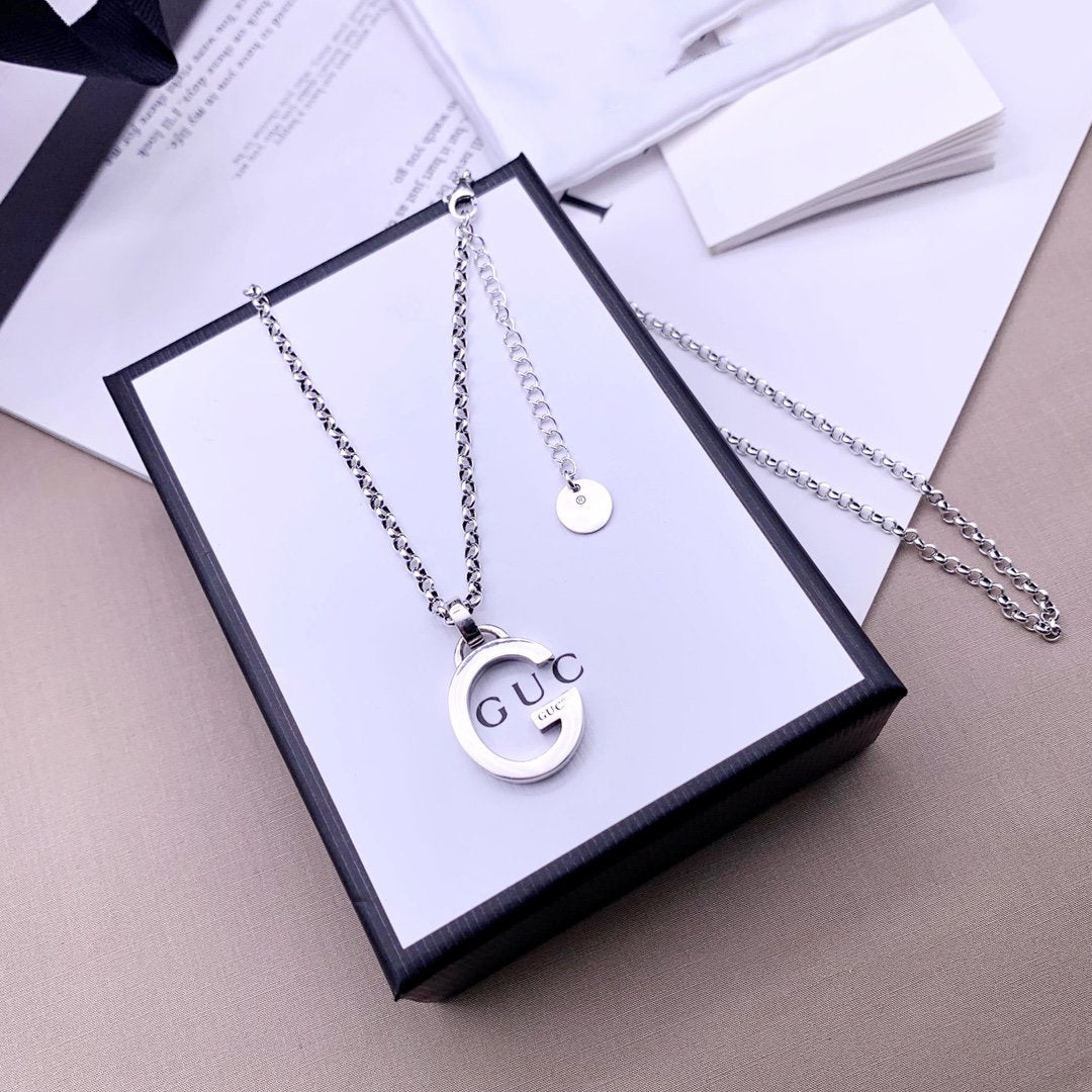 Luxury Gucci STERLING SILVER LETTER DOUBLE G LOGO PENDANT VERSATILE NECKLACE