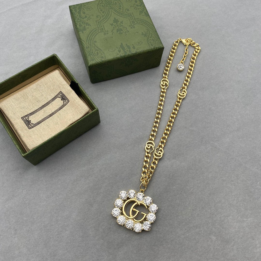 Luxury Gucci GG DOUBLE G CRYSTAL NECKLACE
