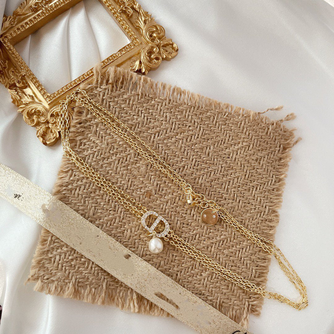 Luxury DiorTHREE-LAYER CHAIN PEARL NECKLACE
