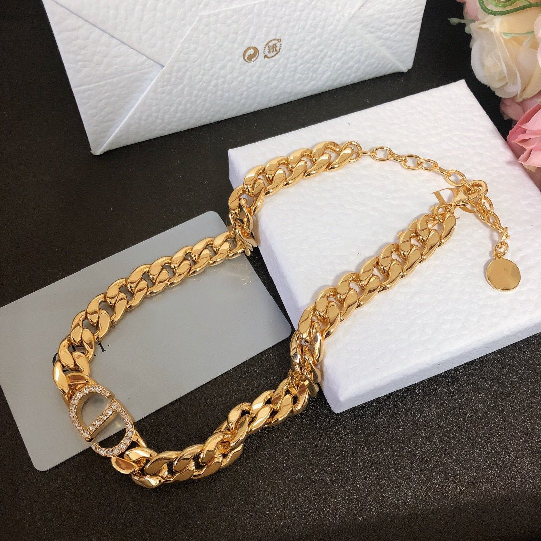 Luxury DiorGOLD-FINISH METAL SILVER CRYSTALS NECKLACE