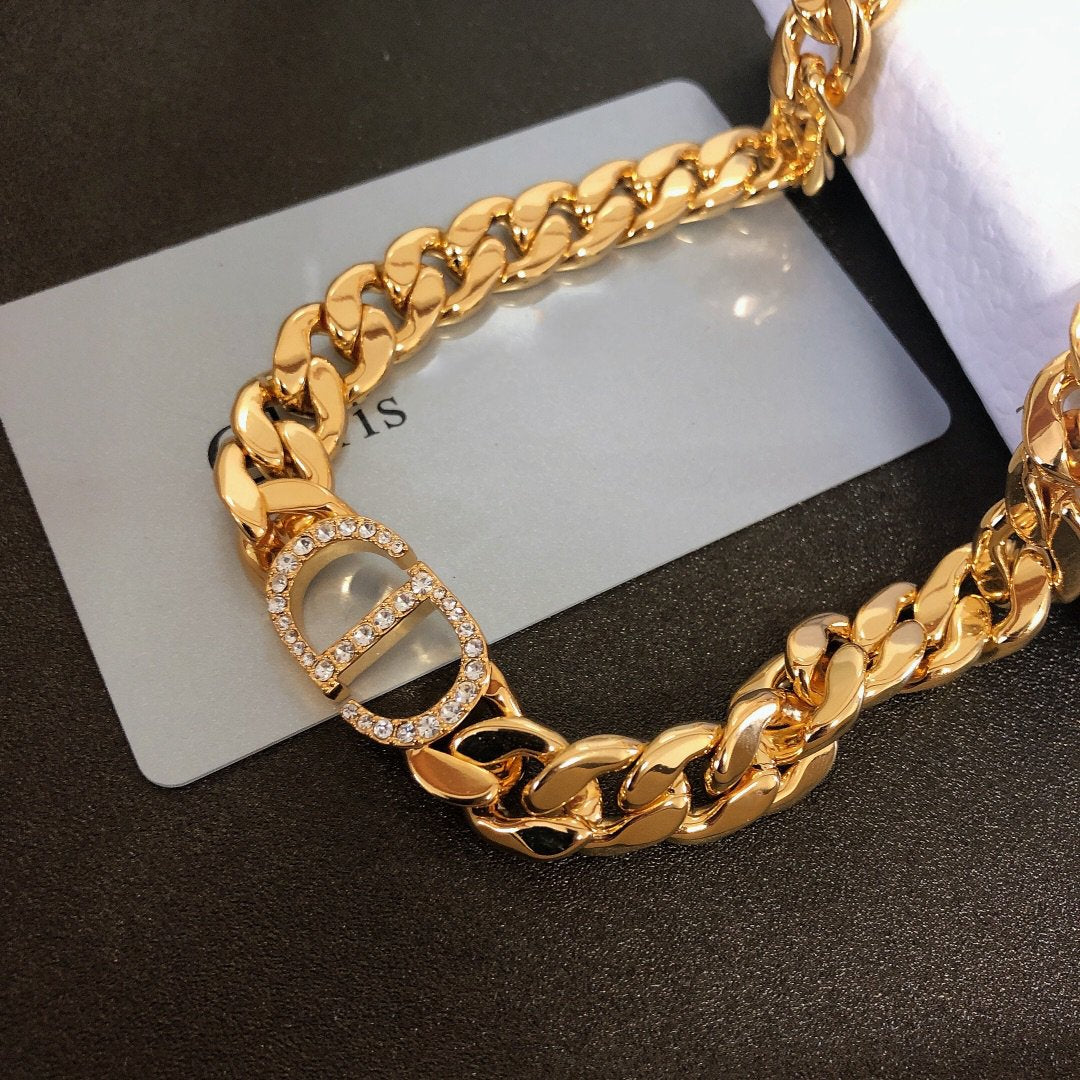 Luxury DiorGOLD-FINISH METAL SILVER CRYSTALS NECKLACE