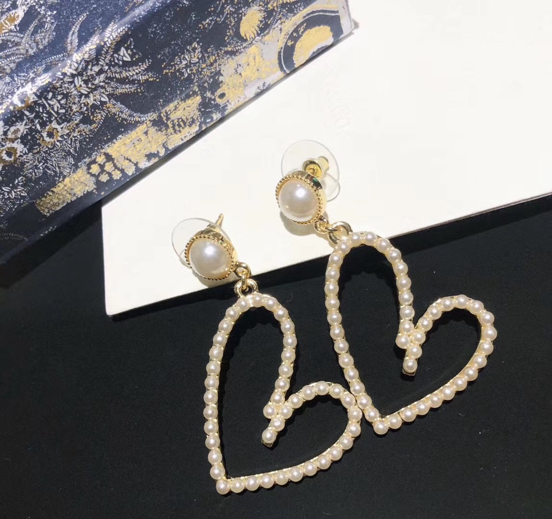 Luxury DiorPEARL GOLD PLATED OPEN HEART  EARRINGS