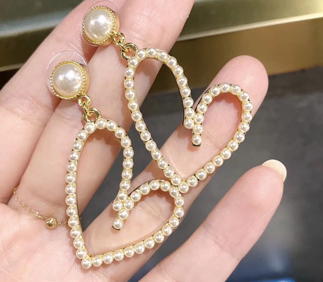 Luxury DiorPEARL GOLD PLATED OPEN HEART  EARRINGS