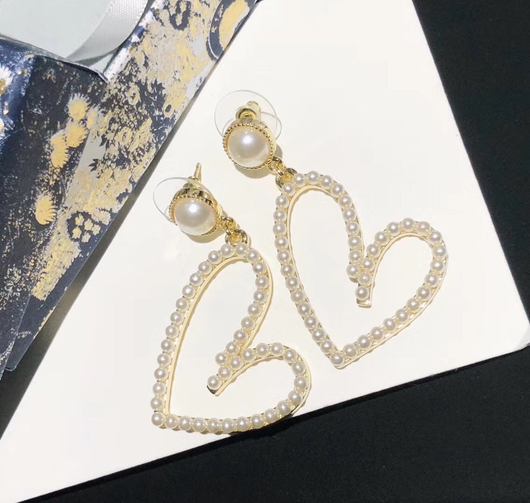 Luxury DiorPEARL GOLD PLATED OPEN HEART  EARRINGS