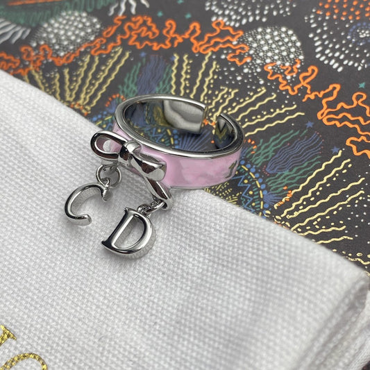 Luxury DiorENAMEL BOW RING PINK SILVER