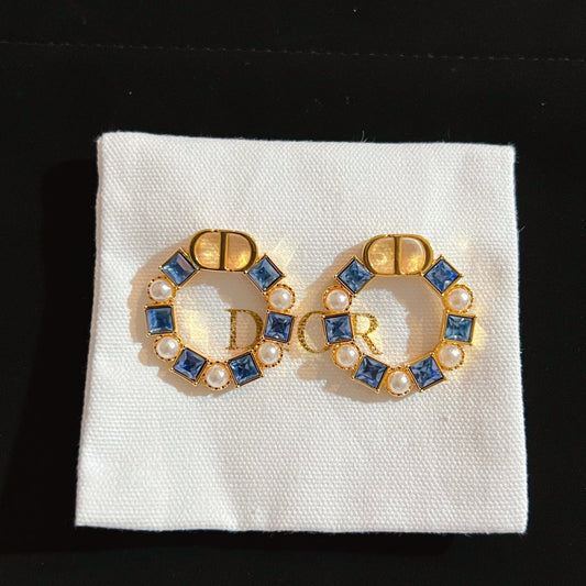 Luxury DiorEARRINGS GOLD-FINISH METAL WITH RESIN PEARLS AND AMBER-COLORED CRYSTALS