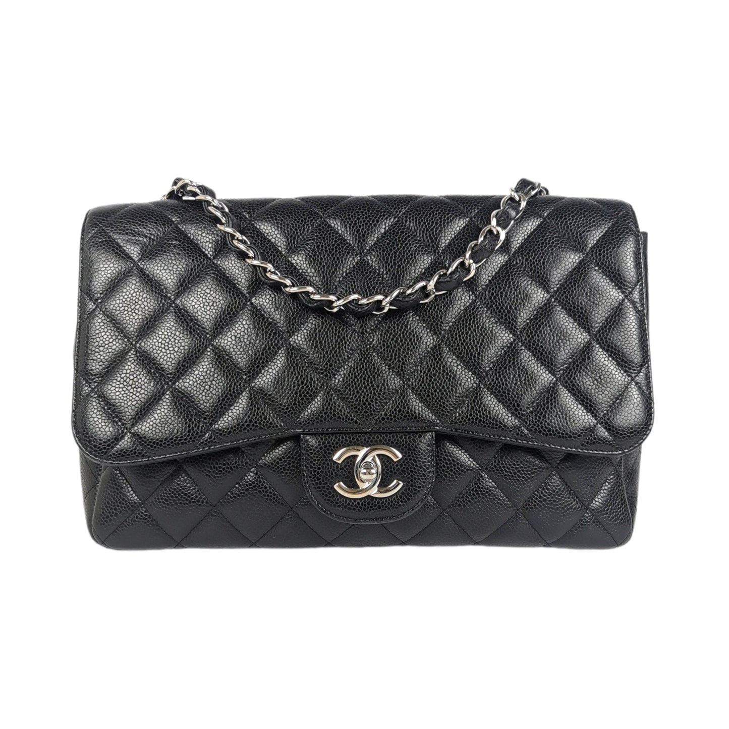 Luxury Chanel Classic Single Flap Black Caviar Silver