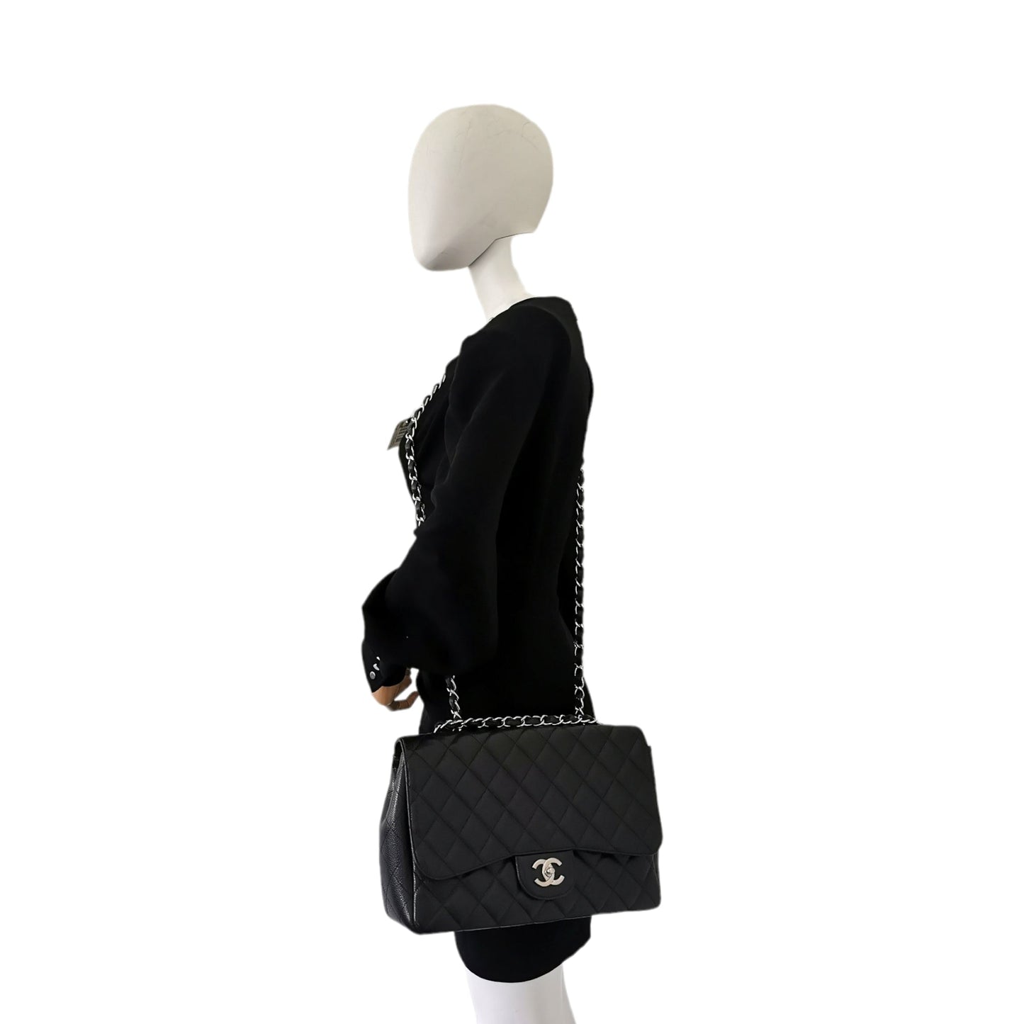 Luxury Chanel Classic Single Flap Black Caviar Silver