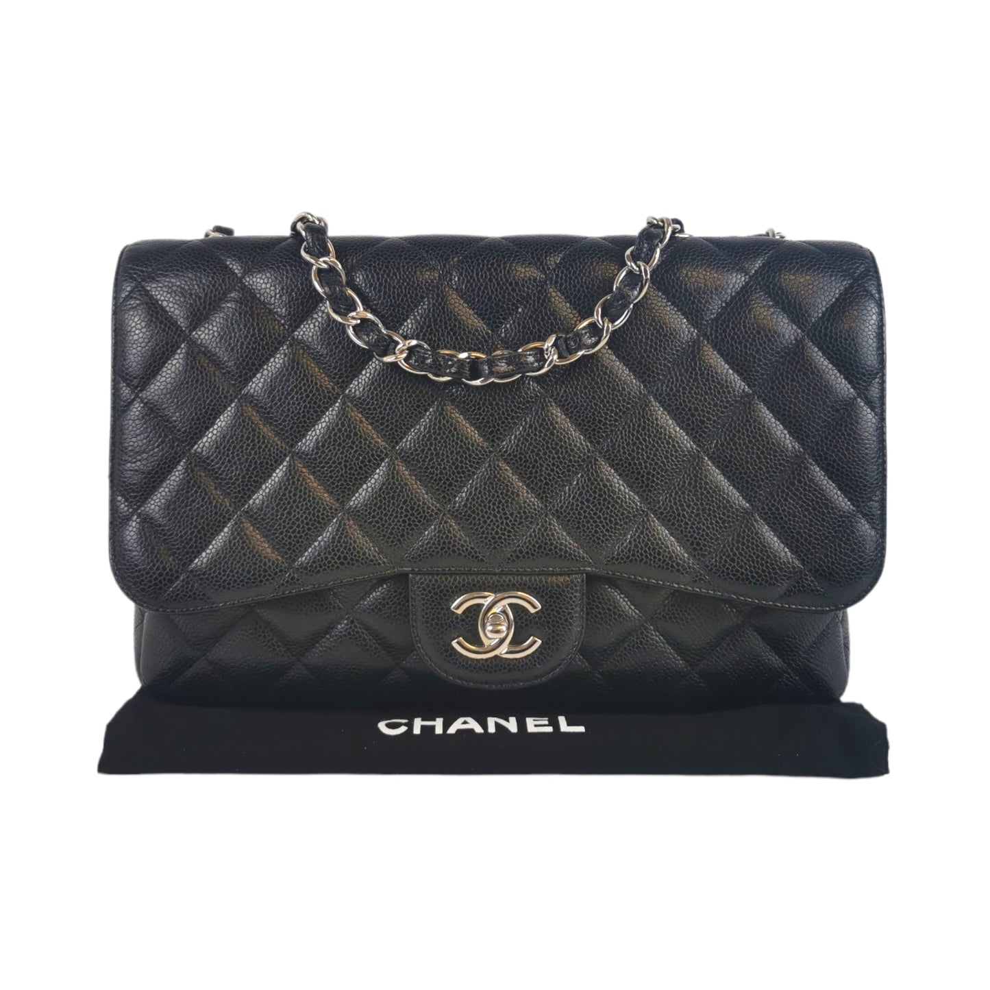 Luxury Chanel Classic Single Flap Black Caviar Silver