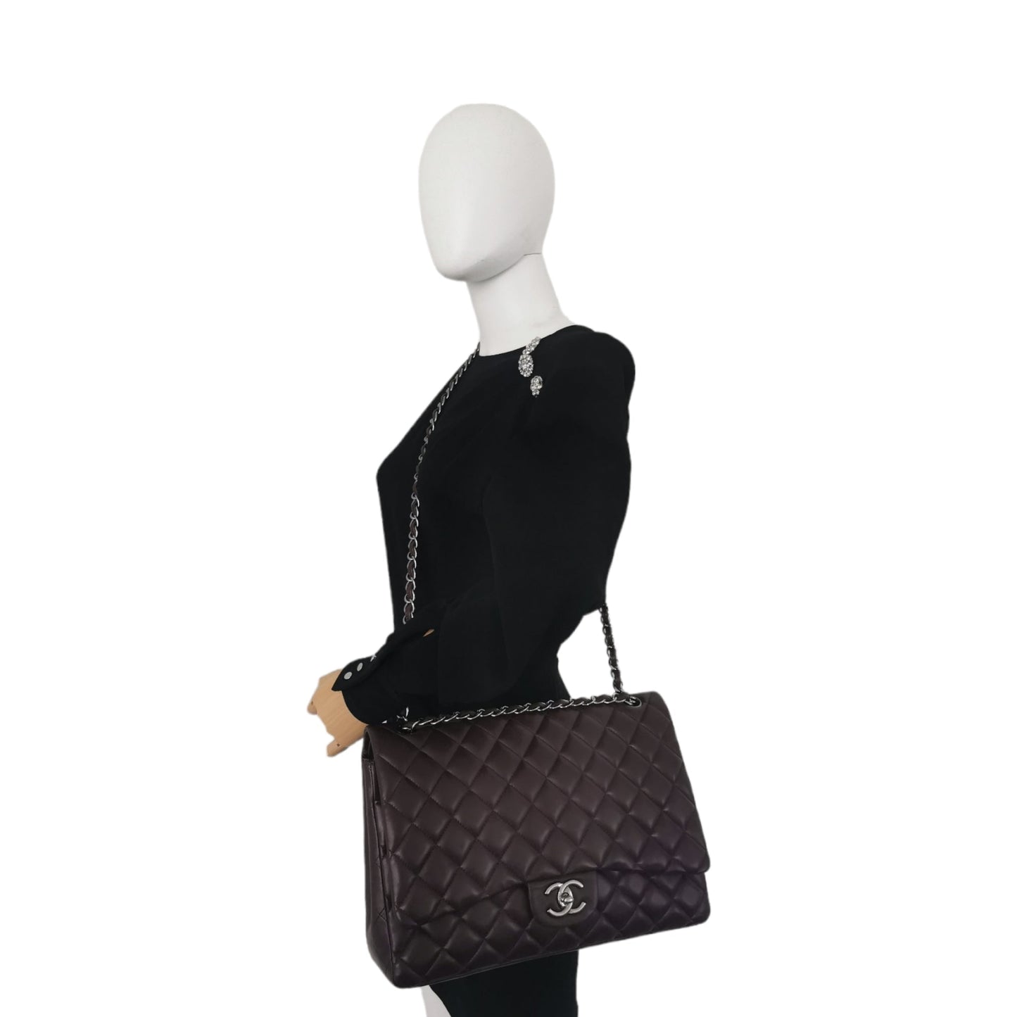 Luxury Chanel Classic Double Flap Maxi Purple Lambskin Silver
