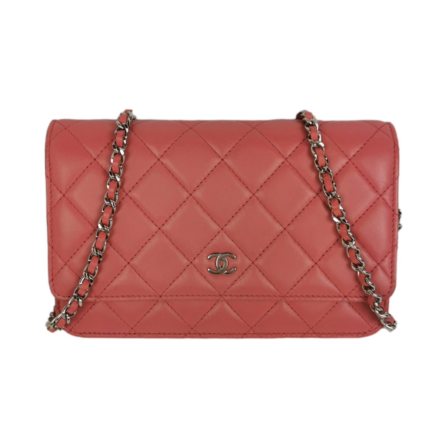 Luxury Chanel WoC Pink Lambskin Silver