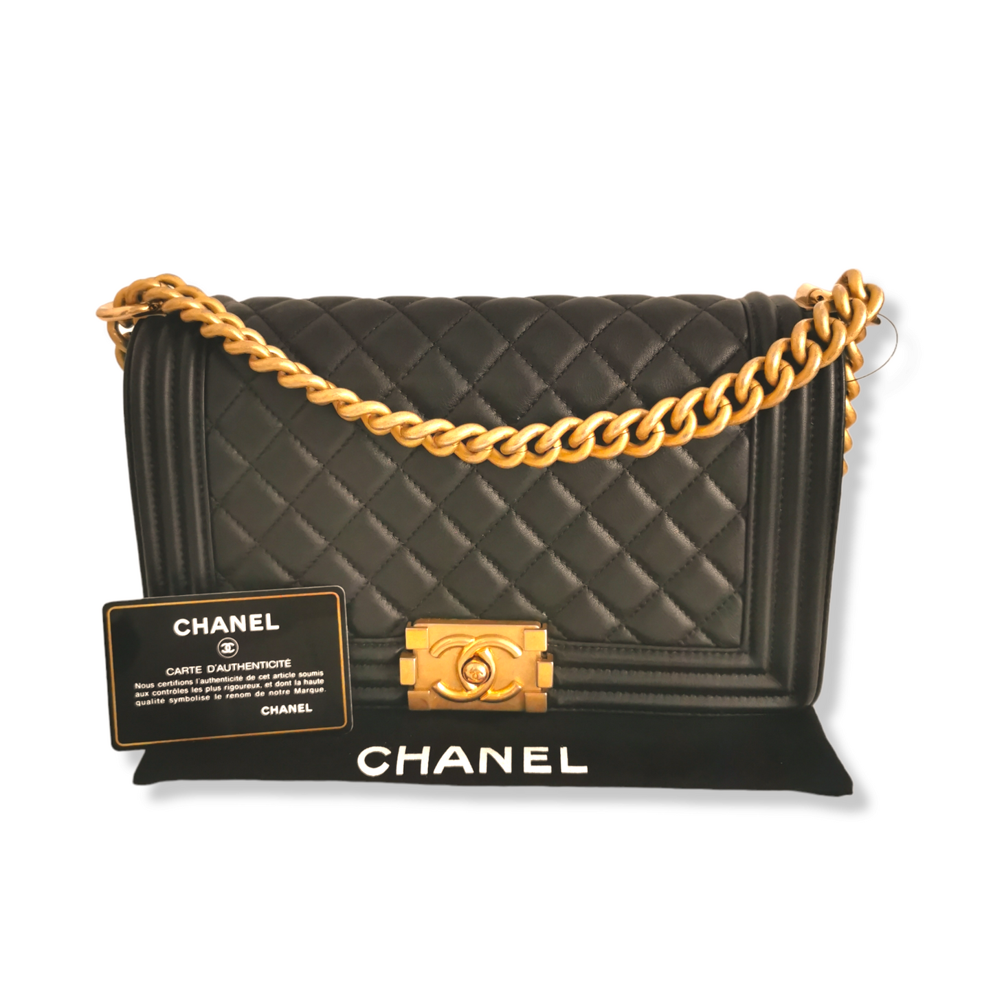 Luxury Chanel Boy Medium Black Calfskin Gold