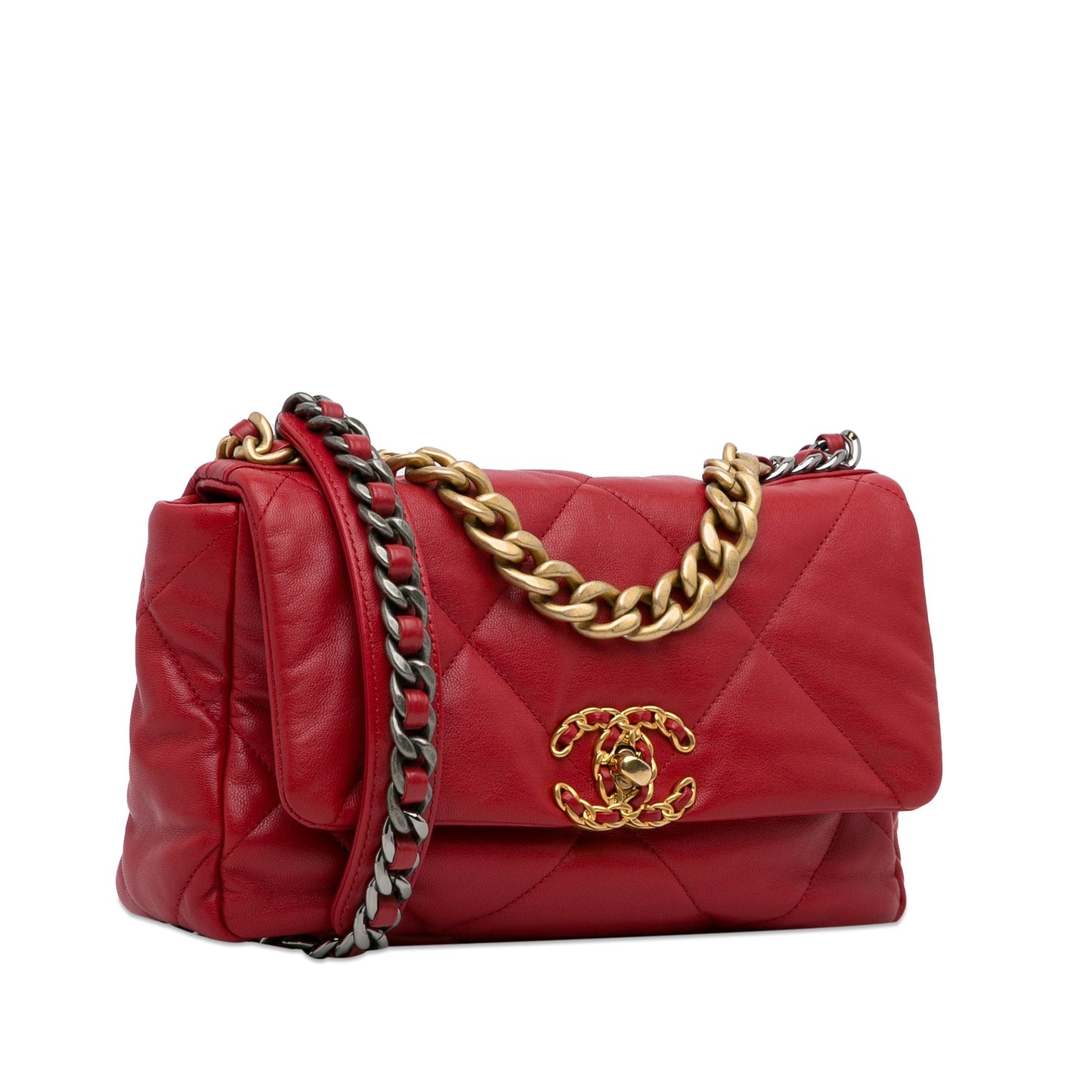 Luxury Chanel 19 Flap Bag Medium Red Lambskin Gold