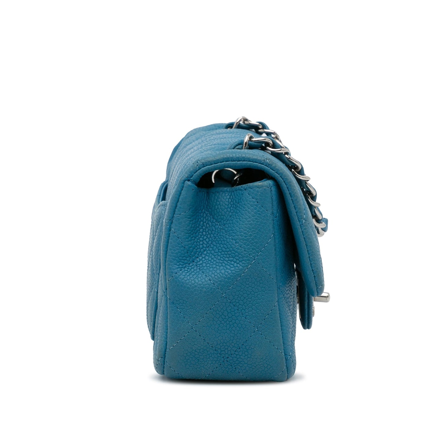 Luxury Chanel Classic Mini Rectangular Single Flap Blue Caviar Silver