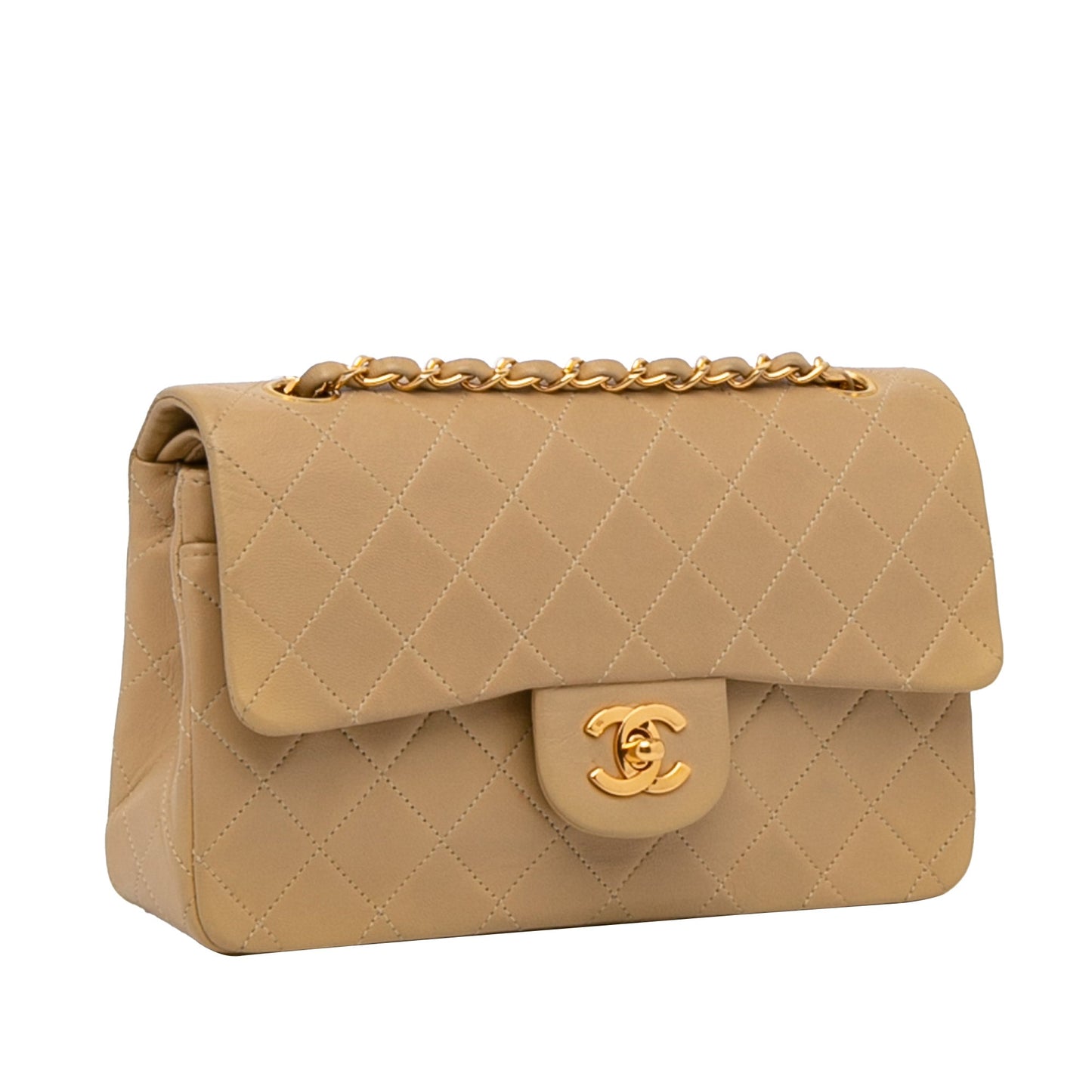 Luxury Chanel Classic Double Flap Small Beige Lambskin Gold