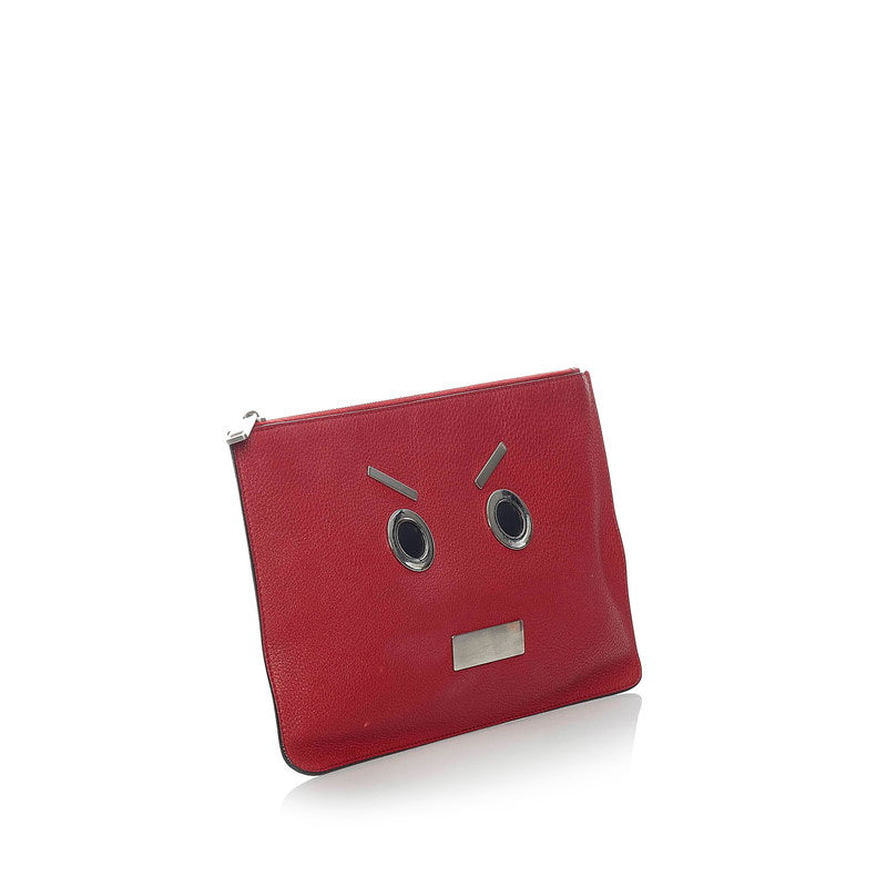 Luxury FendiLeather Face Clutch Bag - '10s