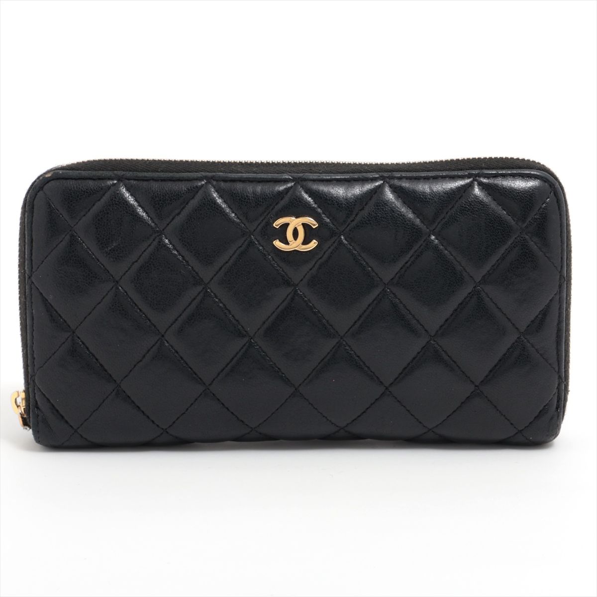 Chanel Lambskin Zip Long Wallet in Black