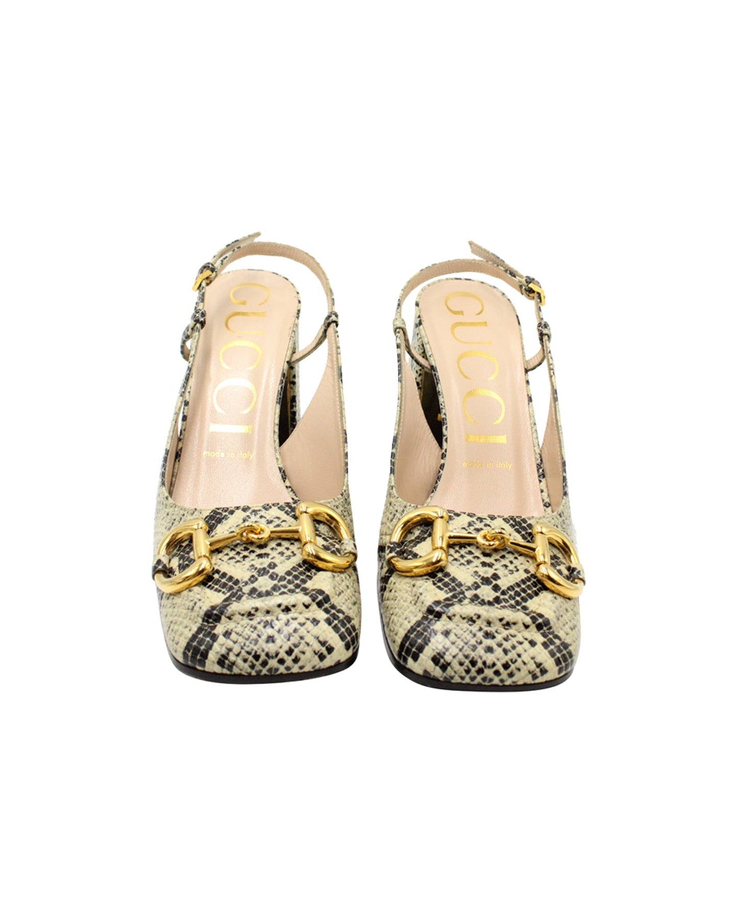 Luxury Gucci Trending 2025 Horsebit Snakeskin-Embossed Slingback Pumps in Multicolor Leather