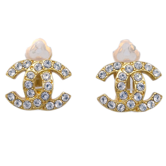 Chanel CC Rhinestone Earrings Clip-On Gold 02A