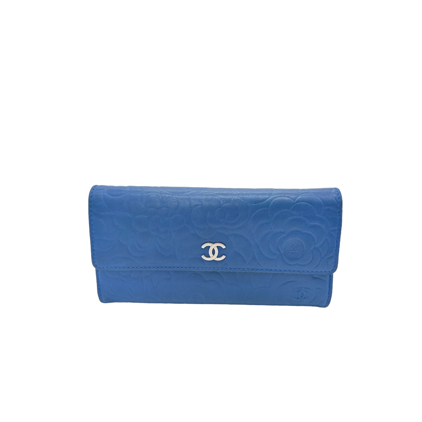 Luxury Chanel bag CC Flap Camellia Lambskin Long Wallet Blue