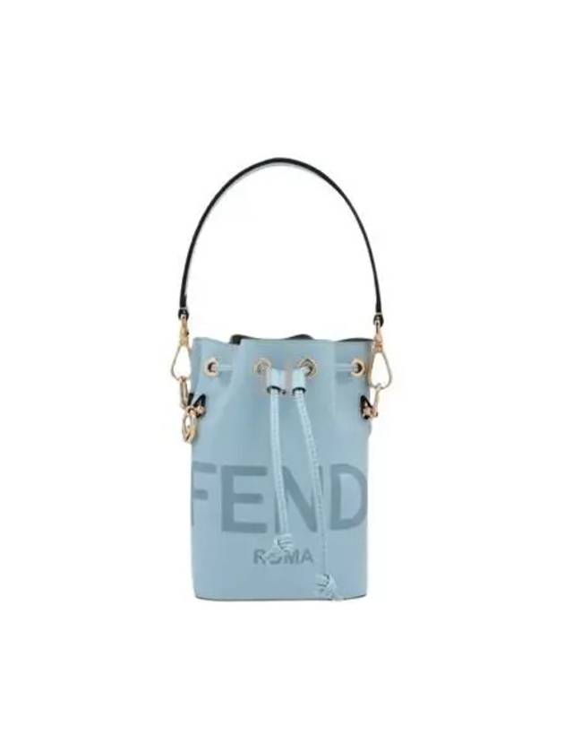 Luxury Fendi Roma Mon Tresor Leather Small Bucket Bag Light Blue