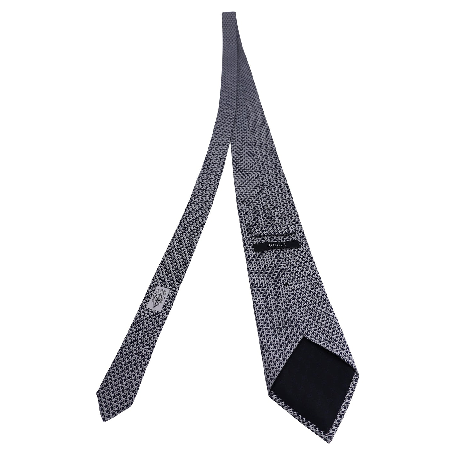 Luxury Gucci Trending 2025 Patterned Tie in Dark Blue and White Silk