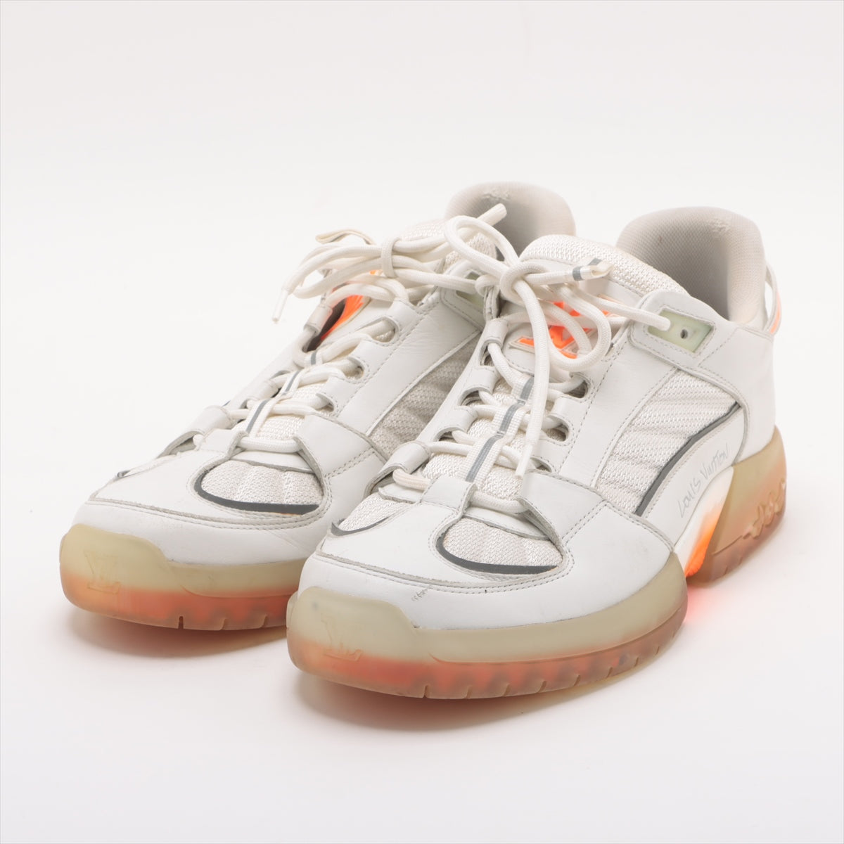 Louis Vuitton 20 years Leather x Mesh Trainers 7 Men White x Orange G1210 Monogram