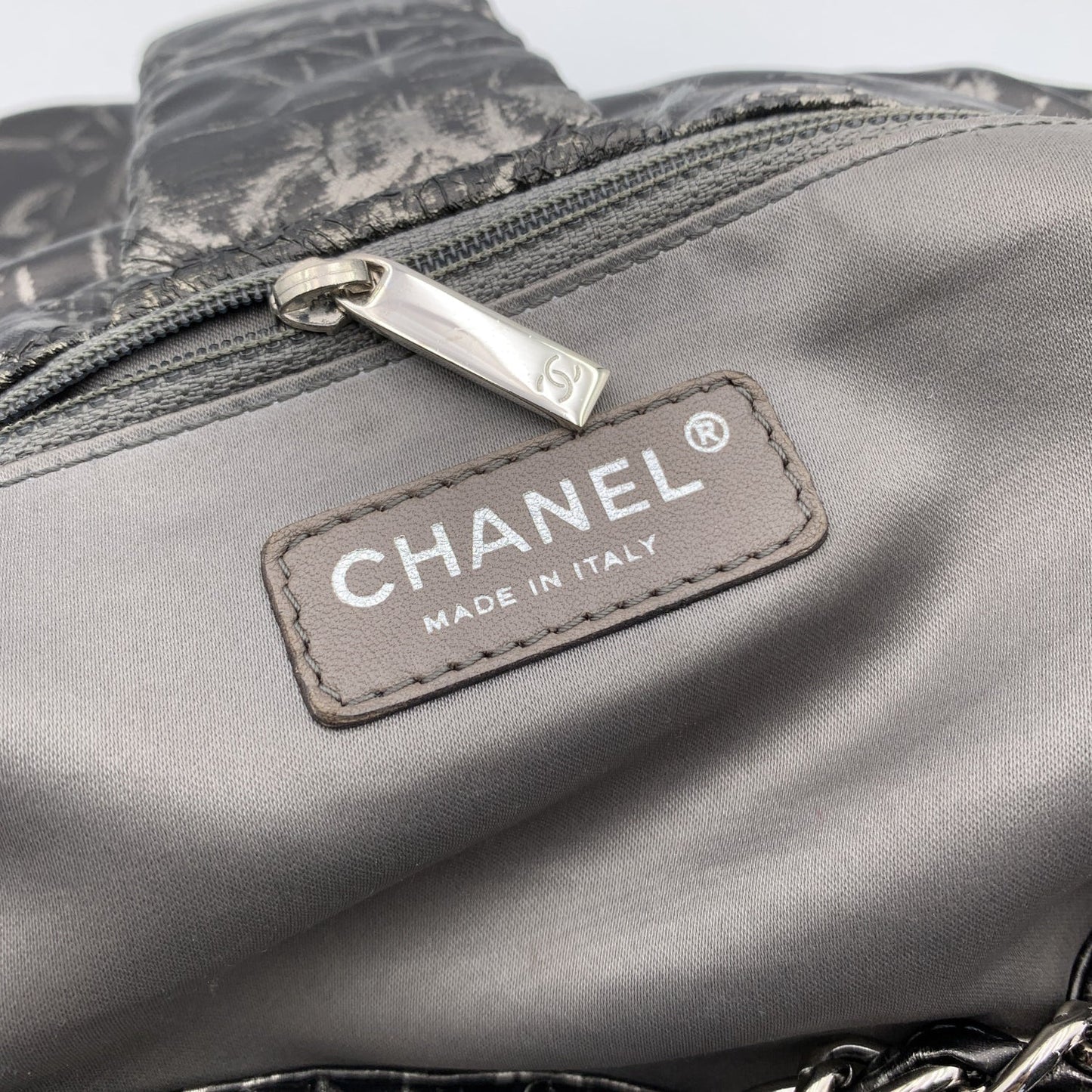 CHANEL Rock In Moscow Grey Abstract Print Nylon Accordion Flap Bag