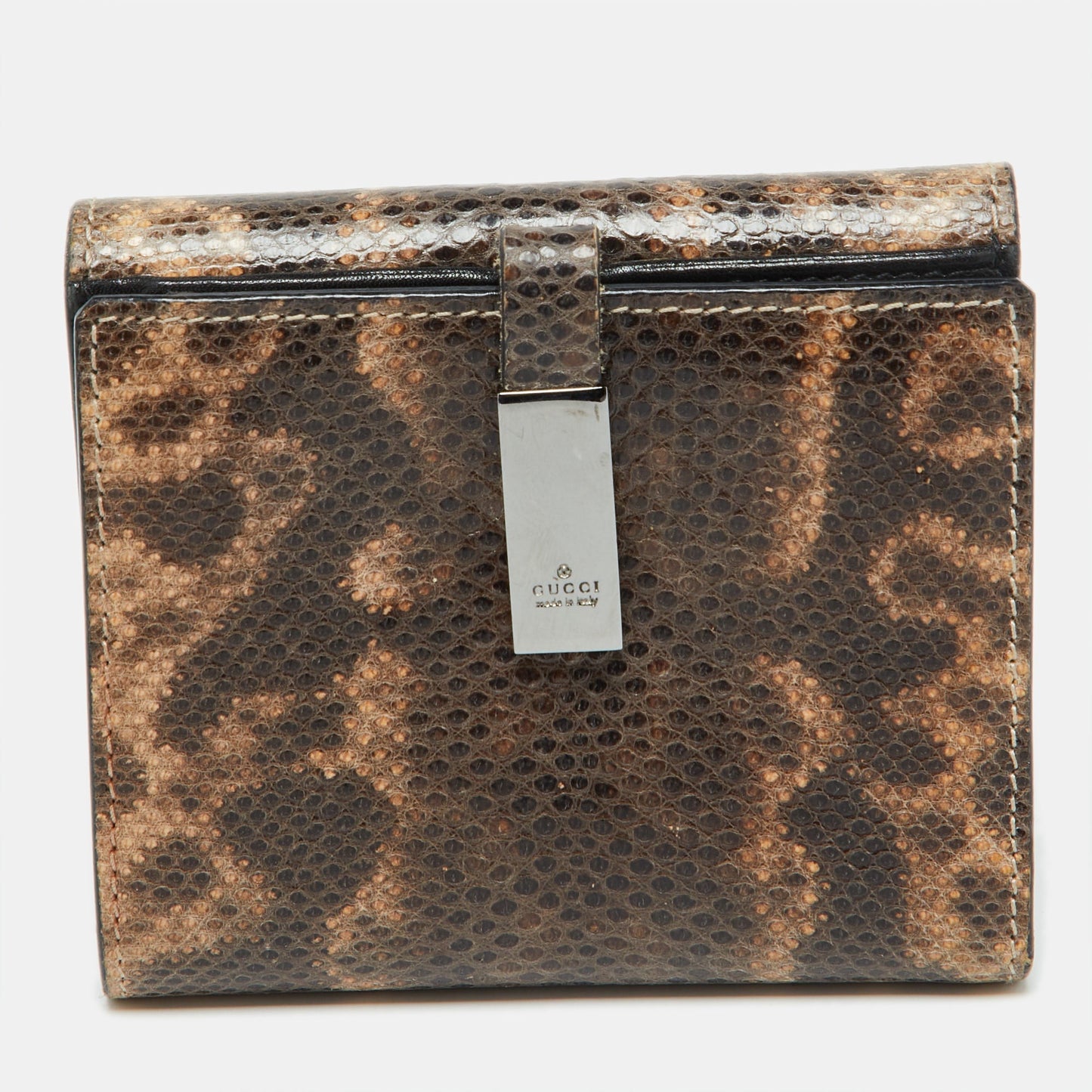 Luxury Gucci Trending 2025 Brown Karung Leather Trifold Wallet