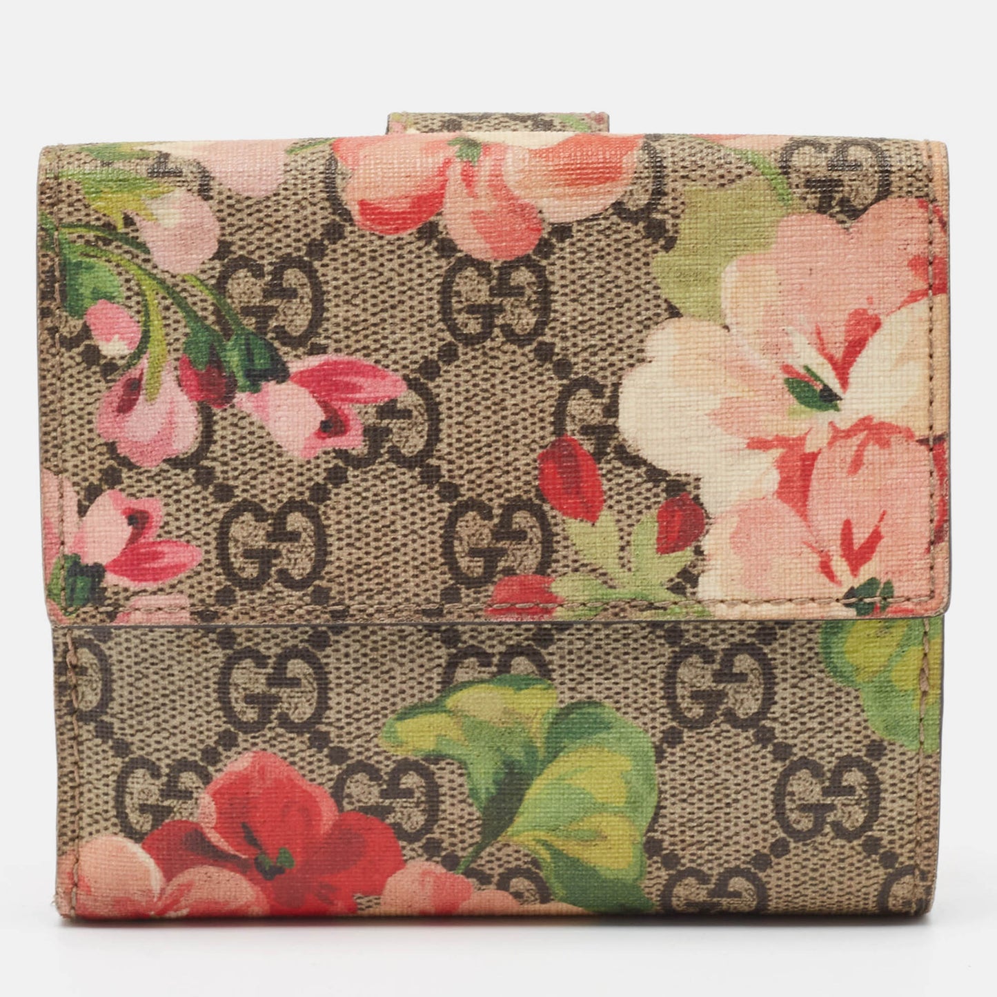 Luxury Gucci Trending 2025 Pink/Beige GG Supreme Blooms Canvas French Flap Wallet