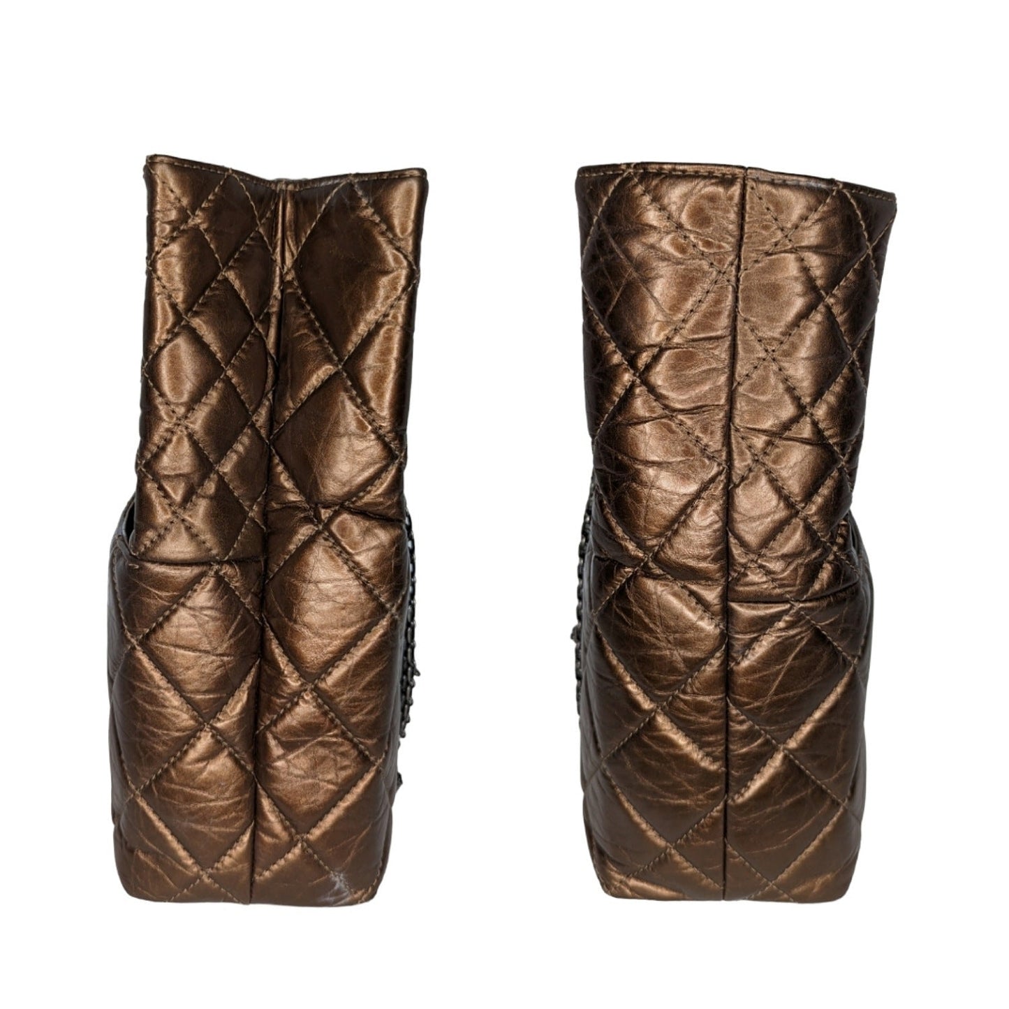 Luxury Chanel bag Metallic Aged Calfskin Quilted Reissue Tall Tote Bronze