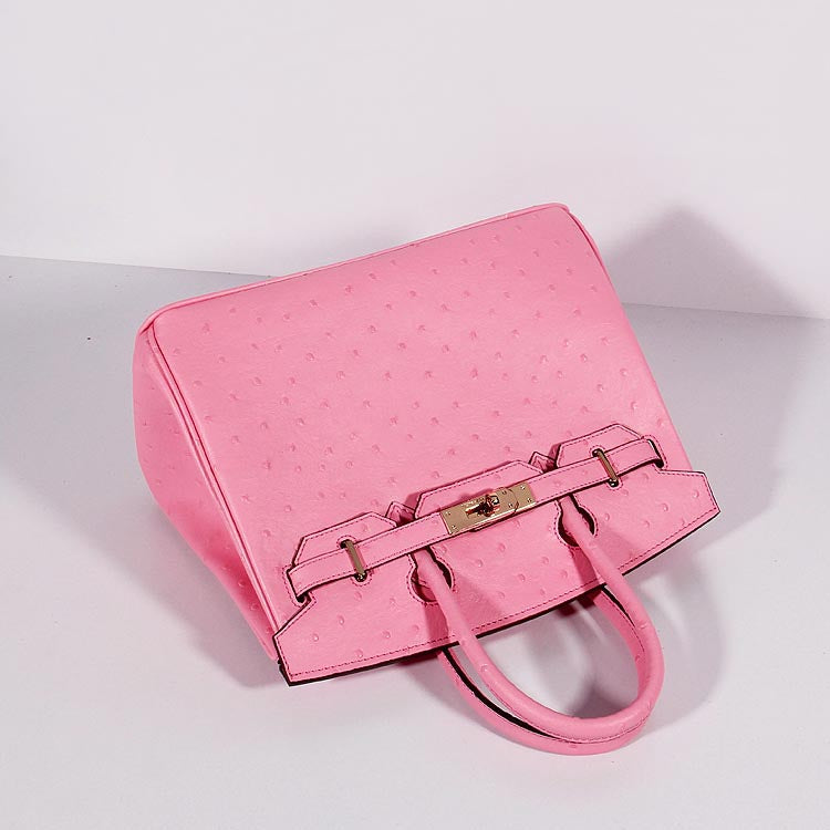 Luxury Hermes Birkin 30cm Ostrich Leather With Strap Pink Gold