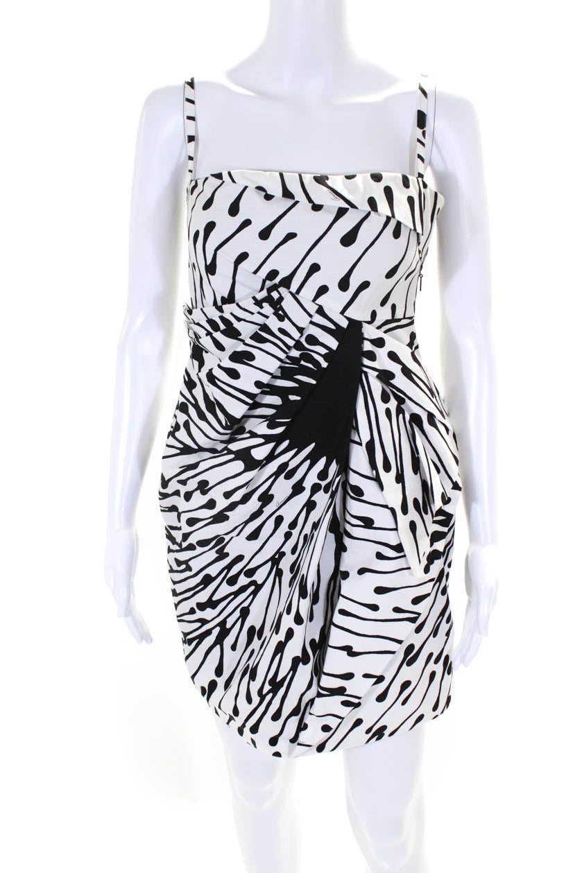 Gucci Womens Abstract Print Spaghetti Strap Dress White Black Cotton